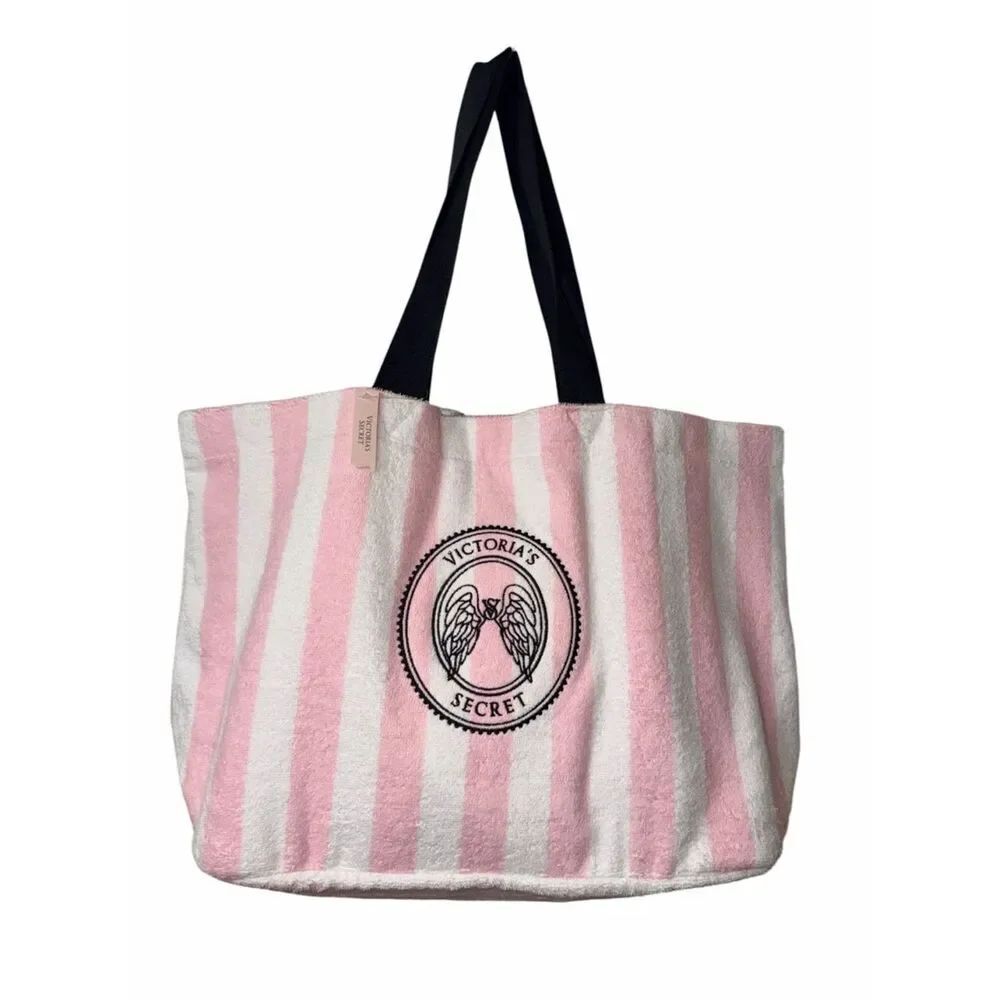 Victoria Secret Iconic Pink & White Angel Essentials Terry Tote.NWT